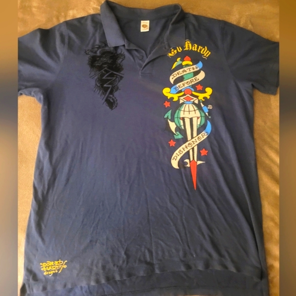 Ed Hardy Navy Tee with Bold Tattoo Art